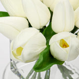 Artificial White Tulips In Vase With Faux Water 5.5" Real Touch Flowers Fake Tulips Small Flowers Arrangement In Cube Glass Vase For Mother'S Day Table Centerpiece Wedding Home Decor