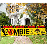 Halloween Zombie Decorations Outdoor Banner Warning Yard Sign Horror Party Supplies Yellow Black
