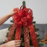 11" Wide Red Christmas Tree Topper Bow 4 Tails Streamers With 3 Yards Long Each For Home Decoration Treetop Handmade Bow Ornament Holiday Party