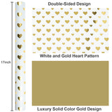 Wedding Wrapping Paper Roll, Heart Gift Wrapping Paper, Elegant Golden Heart Design Bridal Shower Gift Wrap For Birthday, Anniversary, Engagement, Valentine'S Day (17 Inch X 33 Feet)
