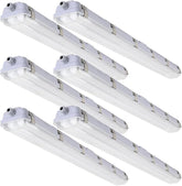 6 Pack 4FT LED Vapor Tight Lights 40W 5600LM 5000K IP65 Surface Mount Fixtures with T8 Tubes