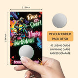 50 Pack Race On Over Scratch Off Cards, Retro Racing Scratch Game For Birthday Game, Motorcycle Birthday Party Decorations, Funny Raffle Ticket Lottery Game For Rev Your Engines Party Gathering