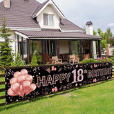 18th Birthday Decorations for Girls Rose Gold & Black Banner for 18 Year Old Party