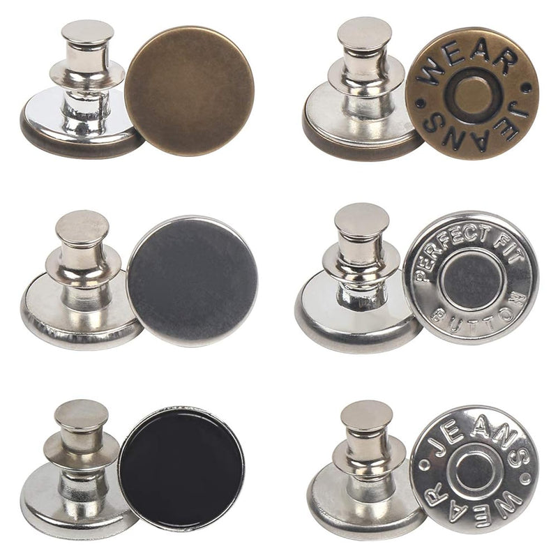 12Pcs Jean Button Pins Replacement,No Sew Instant Buttons Detachable Metal But