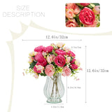 Artificial Peonies Silk Flowers In Glass Vase Faux Flowers Bouquets Modern Penoy Arrangement 4 Pack For Home Decoration Table Centerpiece (Rose Red)