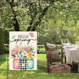 Hello Spring Garden Flag 12X18 Inch Double Sided Outside, Floral Mason Jar Holiday Yard Outdoor Flag