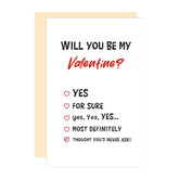 Will You Be My Valentine Cute Valentines Day Greeting Card, Kids Exchange Card, Check Yes, Confession Card, Thought You'D Never Ask!