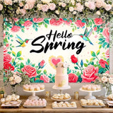Hello Spring Banner Spring Decorative Backdrop For Spring Party Decorations Indoor Outdoor Home Use 71 * 43Inchs Floral Rose Welcome Spring Summer Banner Photo Booth Background