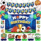 Sports Birthday Party Decorations, 40Pcs Sports Theme Backdrop Banner And Balloons Kit, Basketball Football Baseball Soccer Honeycomb Cake Topper For Birthday Party For Boys And Girls