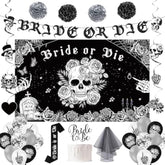 Bride Or Die Bachelorette Party Decorations, 35Pcs Black Bride To Be Banner Balloons Sash Veil Hanging Swirls Cake Topper Kit, Till Death Do Us Decorations For Bridal Shower Wedding Party