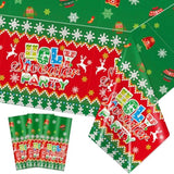 3 Pcs Christmas Ugly Sweater Tablecloths 54x108 Inch Disposable Holiday Party Decor