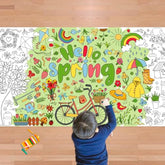 Spring Giant Coloring Poster/Tablecloth - Spring Decorations For Home-30 X 72 Inches Jumbo Coloring Banner Kids Crafts Activities Decor Party Supplies