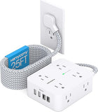 25FT Surge Protector Power Strip 8 Outlets 4 USB Ports 2 USB C Flat Plug Extension Cord