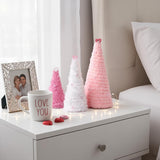 Valentines Day Table Decor Decorations: 3Pcs 10.5" 8" 6" Pink White Plush Fur Cone Valentine Trees With Pearls Heart Topper, Valentine Indoor Decor For The Home Tiered Tray Gift For Her