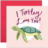 Old English Co. Turtley Love You Anniversary Card - Cute Fun Animal Pun Valentine Greeting Card For Him Or Her | For Boyfriend, Girlfriend, Wife, Husband, Partner | Blank Inside & Envelope Included