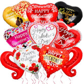 20 Happy Valentines Day Balloons - Red And Pink Aluminum Foil Heart Shaped Balloons With 'I Love You' Message And Ribbon For Wedding Decor And Romantic Photo Props