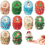 Christmas Mini Cupcake Liners - 600Pcs Merry Christmas Candy Baking Cups Muffin Cupcake Wrappers, Xmas Tree Santa Claus Snowman Chocolate Cake Wrap Making Supplies For Xmas Eve Party(10 Styles)