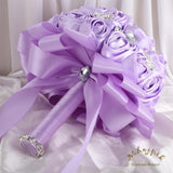7.5" Light Purple Bridal Wedding Bouquet Throw Toss Artificial Rose Flower Bunch With Bling Brooch For Bride Bridesmaid Wedding Quinceanera