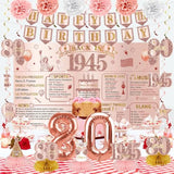 21Pcs 80Th Birthday Decorations Kit For Women, Pink Rose Gold 1945 Happy 80 Birthday Banner Honeycomb Centerpiece Hanging Swirls Party Supplies, Eighty Birthday Sash Table Decor