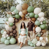Green Brown Balloon Garland - Double Stuffed Pastel Light Sage Green White Sand Balloons Dark Tan Olive Balloon Arch Kit For Birthday Bridal Shower Woodland Baby Shower Safari Jungle Party Decorations