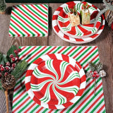 150Pc Christmas Candy Cane Plates Napkins Red Green Party Supplies