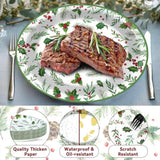 50Pcs Christmas Oval Plates Christmas Seasonal Holly Paper Plates 9.4 * 11.6Inch Large Disposable Platter For Merry Christmas Party And Holiday Party Decorations