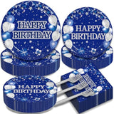 200Pcs Blue Birthday Party Tableware Set, Navy Blue And Silver Birthday Party Decorations Supplies For Men Women Party Dessert Plates Napkins Forks Favors, Serve 50