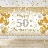 50Th Wedding Anniversary Banner Decorations, White Gold Happy 50 Anniversary Party Supplies, Golden 50 Th Wedding Anniversary Decorations Decor Poster Photography For Backdrop 72.8X43.3 Inches