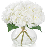 Artificial Hydrangea Flowers With Glass Vase, White Silk Fake Floral Arrangement For Dining, Coffee Table Centerpieces Decoration, Aesthetic Faux Plants For Shelf, Bookshelf, Bathroom