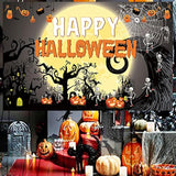 Happy Halloween Fabric Banner Poster Backdrop Pumpkin Ghouls Bat Spider Moon Decor
