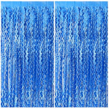 Blue Backdrop Wavy Tinsel Foil Fringe Curtains for Parties Sparkle Metallic Wavy Blue Birthday Decorations for Streamers Party Decorations Photo Booth Props Birthday Ocean Party Decor Supplies