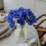 10 Stems Artificial Poppies Flowers, Real Touch Fake Latex Flower For Bridal Wedding Bouquet Home Kitchen Desktop Party Decor (Royal Blue)