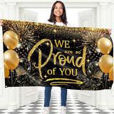 We are so Proud of You Banner - Congratulations Banner - Graduation Decorations for Prom - You Did It - Well Done - 5ft x 3ft (Black & Gold)