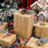 Kraft Wrapping Paper Roll, Brown Gift Wrap With Dynamic Plaid Pattern - 17 In X 32.8 Ft Black Stripe Wrapping Paper For Christmas, Wedding, Father'S Day, Mother'S Day, Valentines Day - 1 Roll (46.5 Sqft.)