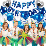 Blue Birthday Party Decorations Set With 38Pcs Balloons, Confetti, Foil Balloons, Fringe Curtains For Unisex Blue Themed Events