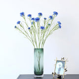 4Pcs 27.56" Blue Artificial Cornflower Stems Chrysanthemum Centaurea Cyanus Wildflowers Silk Cornflower Bunches Fake Flowers Bulk Faux Bachelor'S Button For Vase Bouquet Wedding Home Party Decor