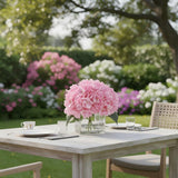 Artificial Hydrangea Flowers In Vase, Silk Floral Arrangement In Vase With Faux Water For Home Decor Indoor, Room Table (Pink)