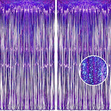 Purple Tinsel Foil Fringe Curtains - 2Pcs 3.2X8.2Ft Party Streamers Backdrop For Valentines/Hunters/Girl/Women/Birthday/Mermaid/Bridal Shower/Bachelorette/Anniversary/Engagement Decorations