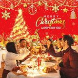 Merry Christmas Party Backdrop 72.8x43.3in Red & Gold Banner