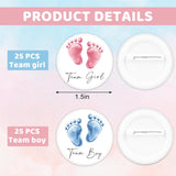 50Pcs Gender Reveal Button Pins Pink Blue Footprints Team Girl Boy Button Badges For Baby Shower Party Game Supplies