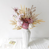 Artificial Fake Flowers Plants Silk Flower Table Arrangements Wedding Bouquets Decorations Plastic Floral Table Centerpieces For Home Kitchen Garden Party Décor (Pink Purple-A1)