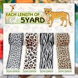 4 Rolls 20 Yards Leopard Print Ribbon Animal Print Ribbon Zebra Cheeta