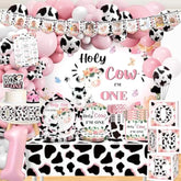 232Pcs Holy Cow I'M One Birthday Decorations Complete Party Set, Holy Cow I'M One Theme 1St Birthday Decorations Girl, For Cow Print Theme Party Serves 20 Guests