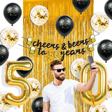 50Th Birthday Decorations Men, Happy 50Th Birthday Decorations With 40 Inch Gold 60 Number Balloons, Birthday Banner, Latex Balloon, Fringe Curtains And Foil Balloons