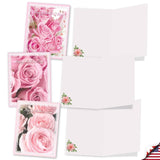20 Assorted Floral Blank Mother'S Day Notes Box Set 4 X 5.12 Inch With Envelopes (10 Designs, 2 Each) Romantic Sweet Pink Roses Am10311Mdb-B2X10