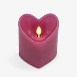 Raspberry Sorbet Heart Shaped Pillar Candle - Flickering Real-Flame Technology - Remote Ready - Romantic Valentine'S Collection - 3.5" X4.5"