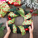 4 Rolls 24 Yard Christmas Green Red Dot Ribbons, 4 Sizes Glitter Wired