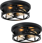 2 Pack Farmhouse Black Flush Mount Ceiling Lights Modern 2 Light Ceiling Fixtures