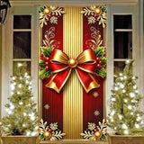 Merry Christmas Door Cover 35X71 Christmas Gift Box Present Hanging Banner Decoration Winter Holiday Bow Window Door Cover Red And Gold Stripes Ornaments New Year Party Home Wall Outdoor ?