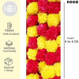 Artificial Marigold Garland For Decorations Pack Of 5 - Marigold Flowers Garland For Christmas Wedding Christmas Tree New Year Ornaments (Light Yellow Red | 4 To 4.5Ft)